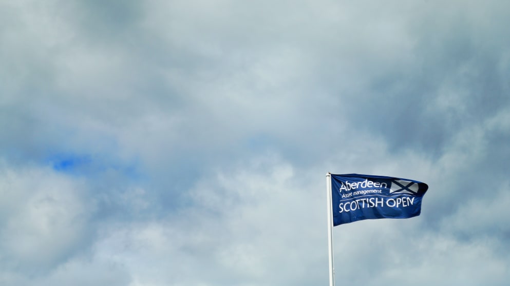 A flag blows in the breeze during a practice round prior to the start of the Aberdeen Asset Management Scottish Open at Gullane Golf Club