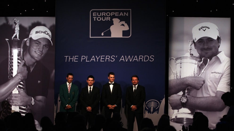 Charl Schwartzel, Louis Oosthuizen, Martin Kaymer and Graeme McDowell accept the applause at last year's dinner.
