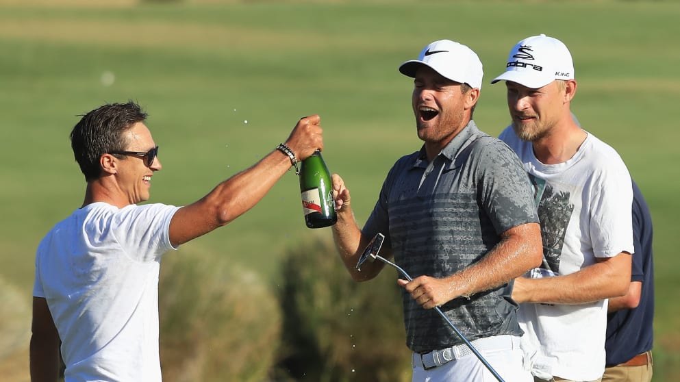 Lucas Bjerregaard with Thorbjørn Olesen and Jeff Winther