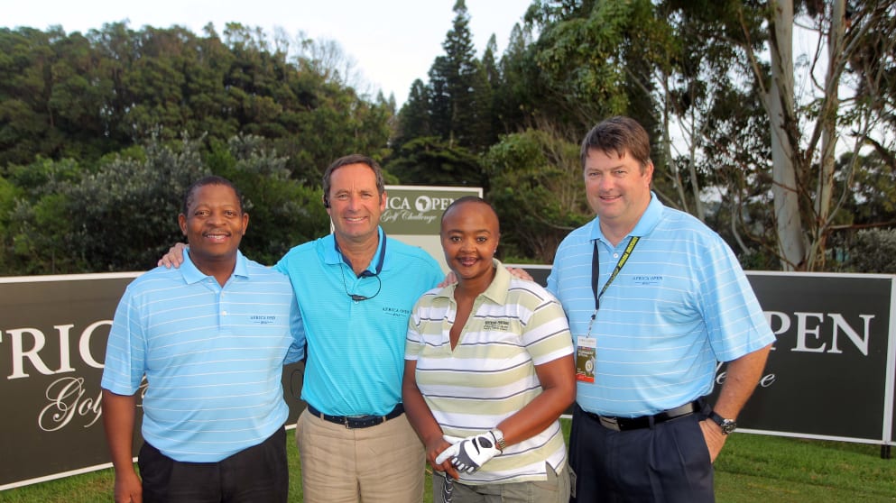 Tournament chairman Khaya Ngcula, European Tour tournament director David Williams, Ms Vuyo Zitumane, chairperson of the Eastern Cape Parks and Tourism Agency and Grant Wilson, chief operating officer of the Sunshine Tour.  