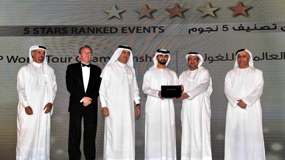 Dignitaries and representatives of Jumeirah Golf Estates at the Dubai Sports Council Awards