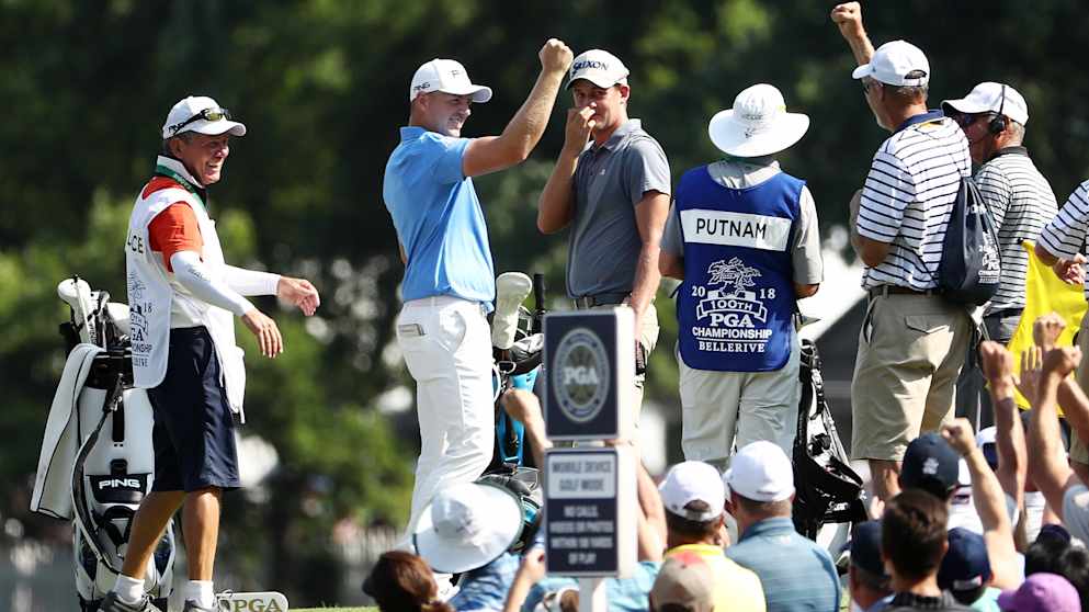 Matt Wallace celebrates after a hole-in-one