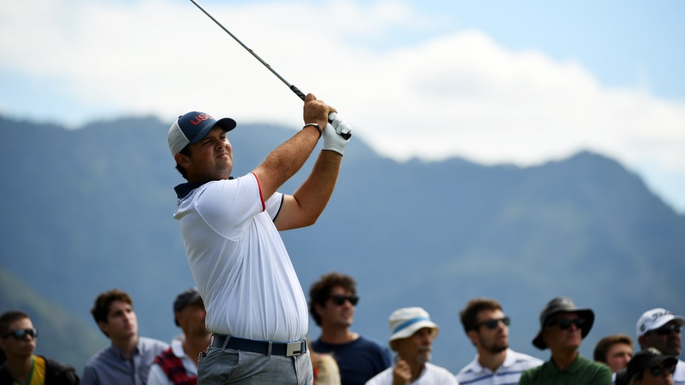 Patrick Reed on the fourth tee during his first round