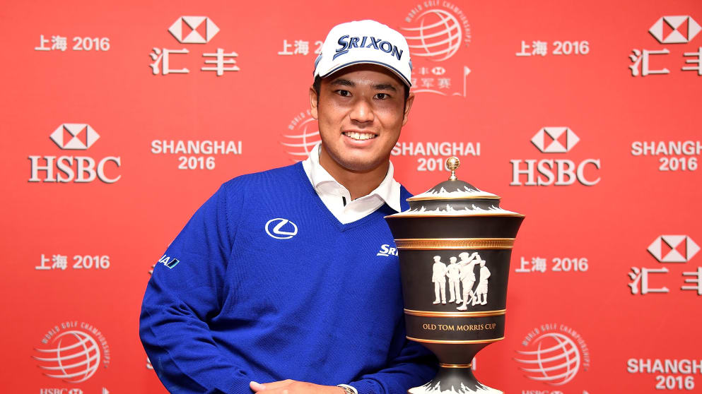 Hideki Matsuyama celebrates his WGC-HSBC Champions victory