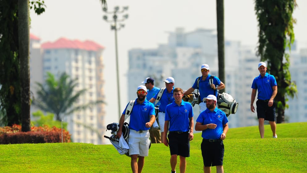 Team Europe members pictured during practice round