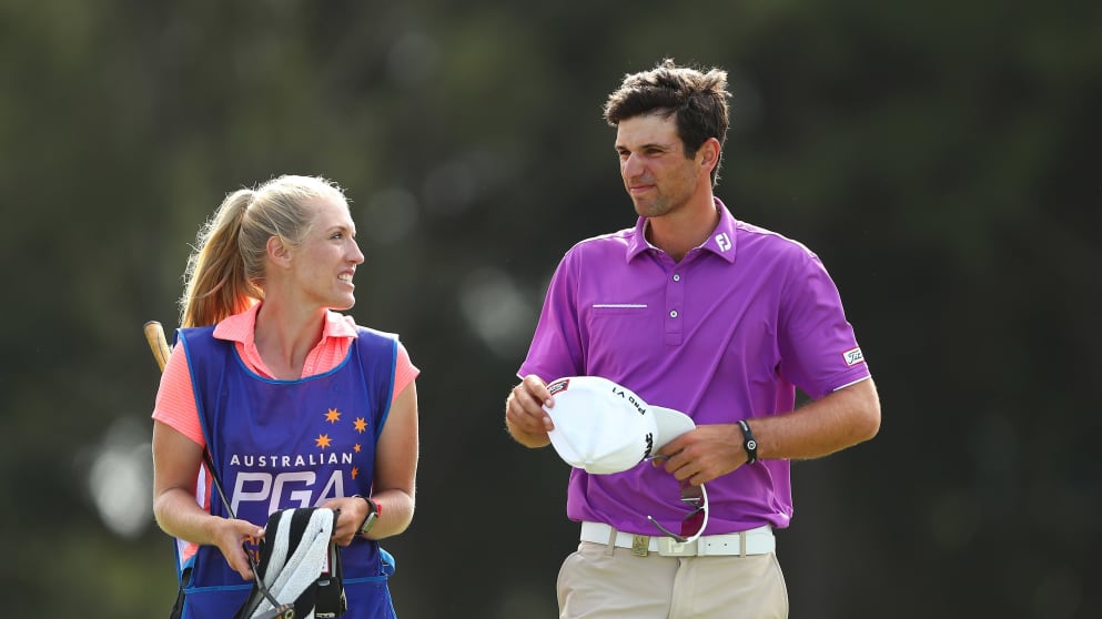 Jordan Zunic with his fiancée and caddie Olivia Marlow