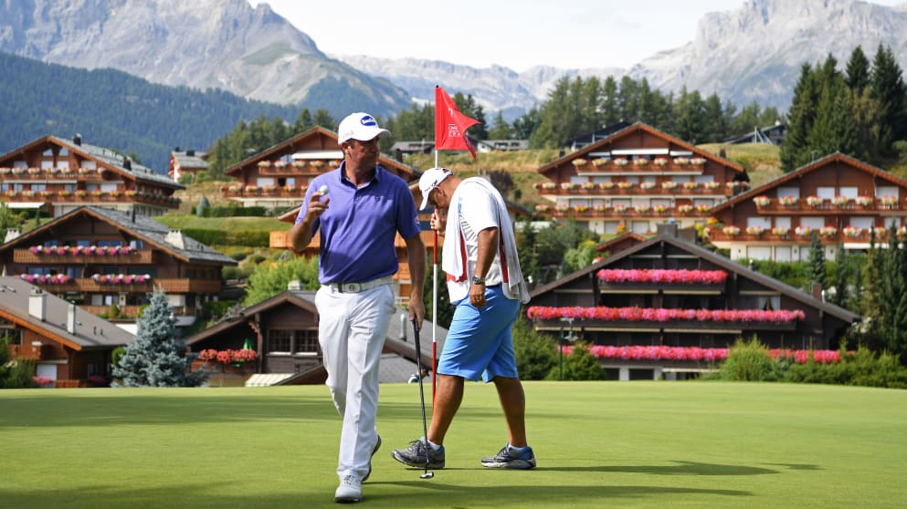 Scott Hend at the 14th at Crans-sur-Sierre