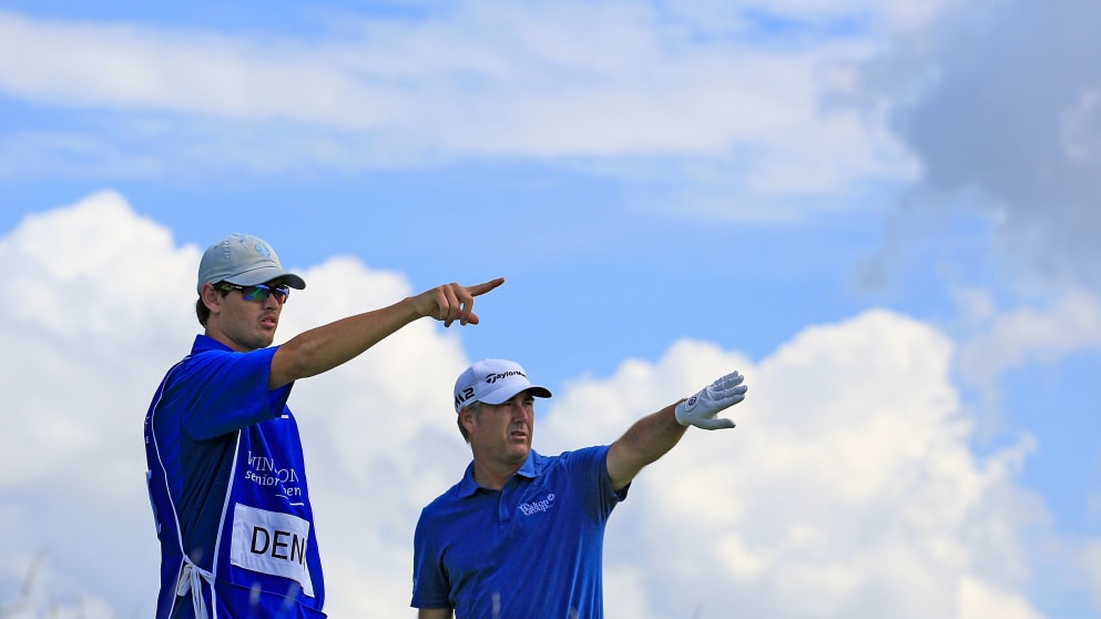 Clark Dennis (right) with his son William at the WINSTONgolf Senior Open