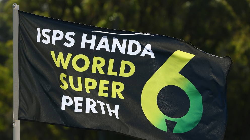 An ISPS HANDA World Super 6 Perth flag