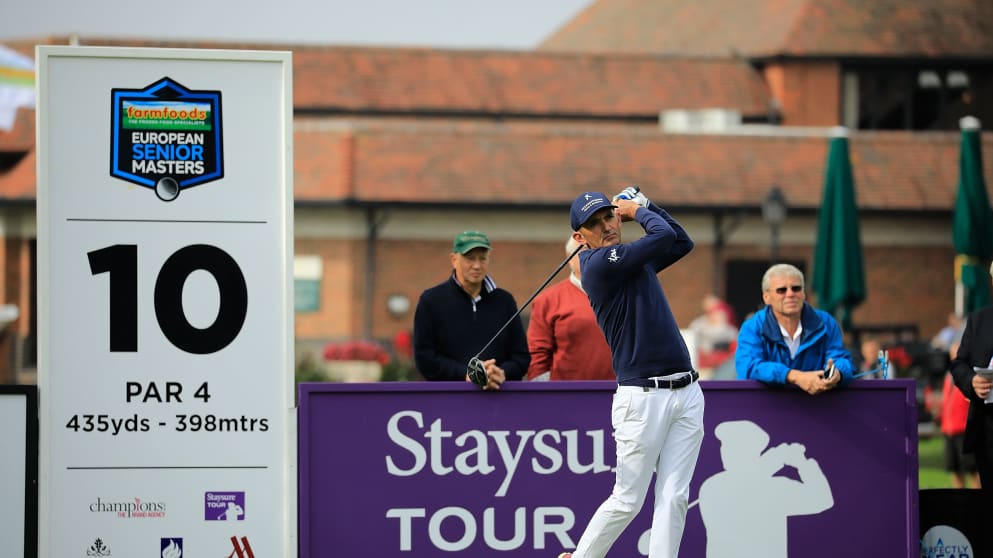 Markus Brier tees off on Day One of the Farmfoods European Senior Masters