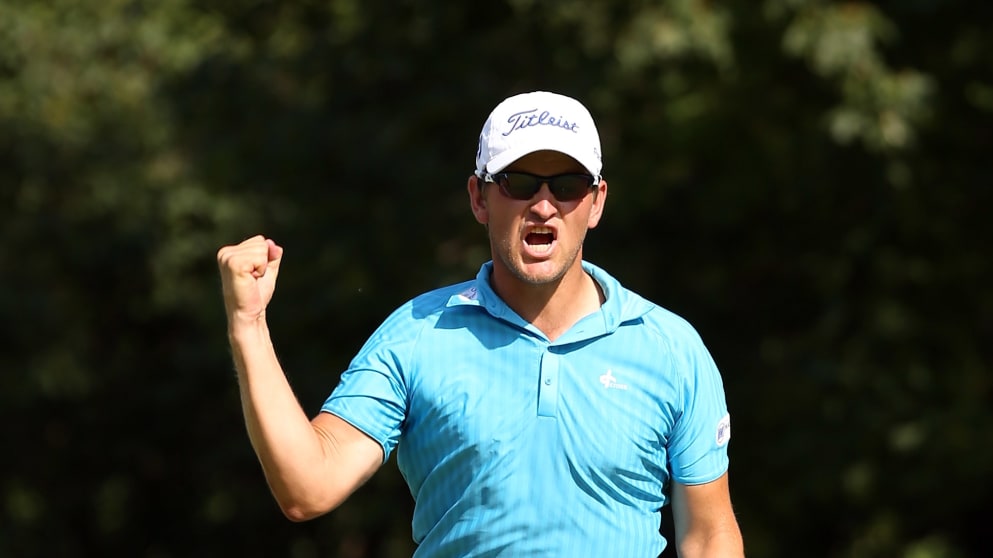 Bernd Wiesberger celebrates his success in Austria in 2012