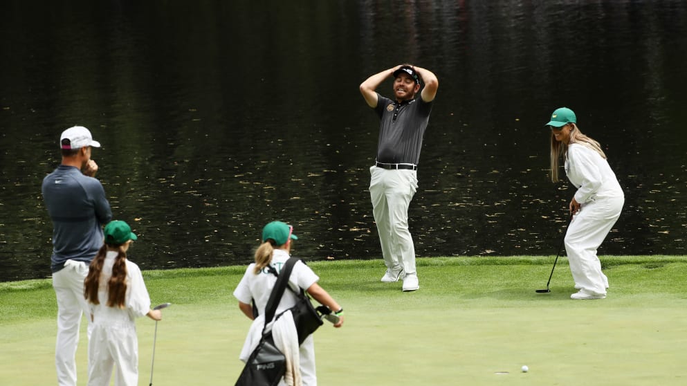 Louis Oosthuizen and his wife during the Par 3 Contest