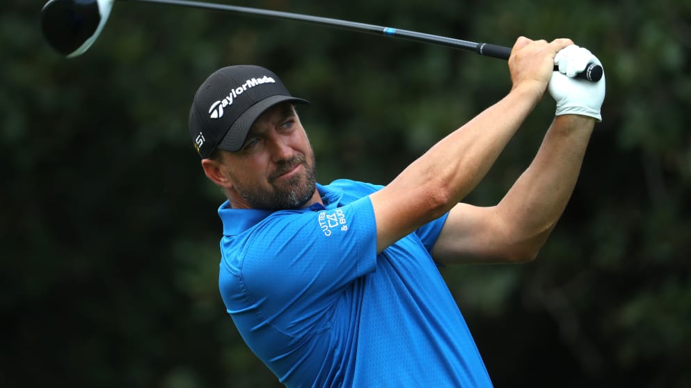 Darren Fichardt - tees off on the 9th hole during the third and final round of the 2017 Joburg Open