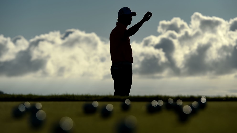 A player practices on the driving range during day one of the Madeira Islands Open - Portugal - BPI