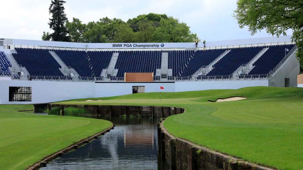 The green on the par five 18th hole at the Wentworth Club