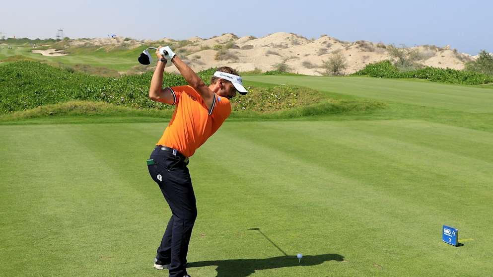 Joost Luiten - tees off on the par five third hole during the final round of the NBO Oman Open