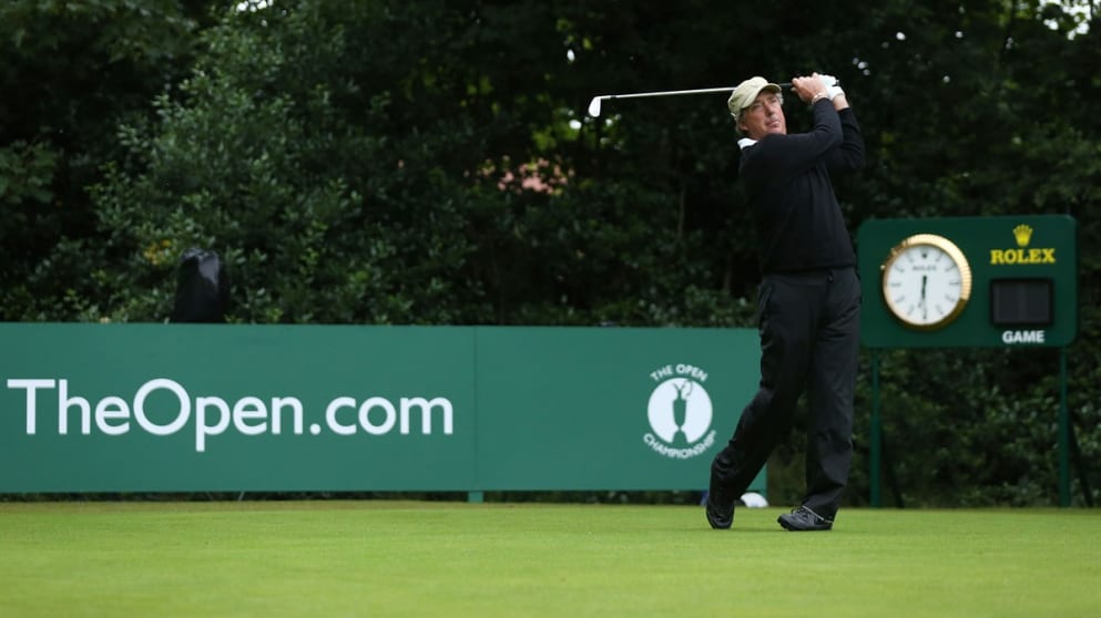 Barry Lane hits the opening tee shot of The 141st Open