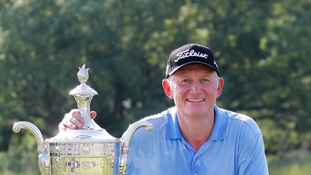 Roger Chapman with the Alfred S. Bourne Trophy after winning the US Senior PGA