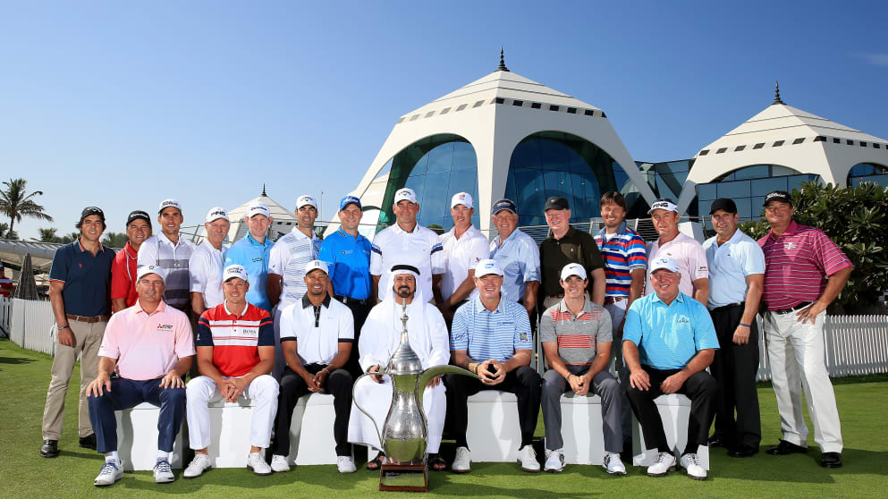 Past Champions of the Omega Dubai Desert Classic assemble ahead of the Champions Challenge at Emirates GC