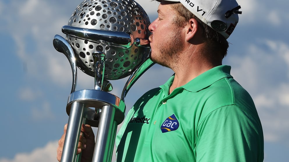 George Coetzee with the trophy following his win in 2015