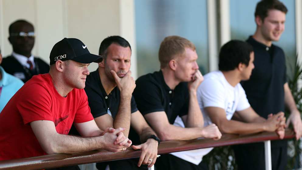 Manchester United stars Wayne Rooney, Ryan Giggs, Paul Scholes, Rafael and Nick Powell taking in some of the action at the Commercial Bank Qatar Masters 