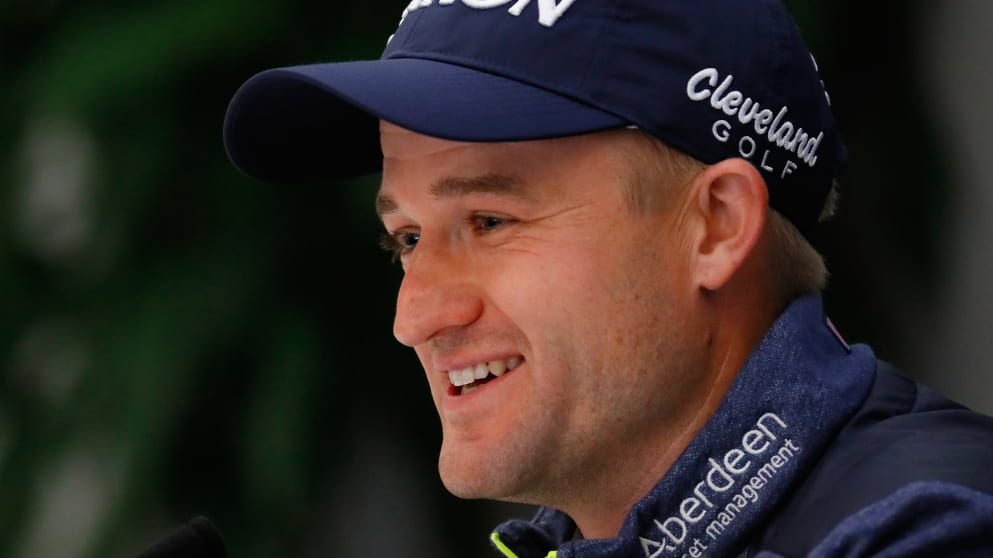 Russell Knox speaks to the media during practice for the AAM Scottish Open