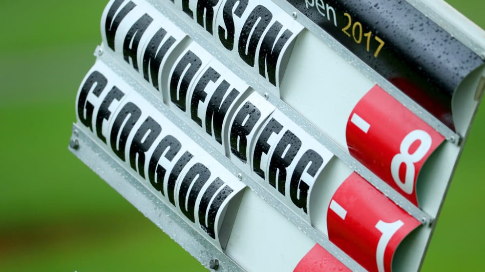 An on-course leaderboard at the Joburg Open