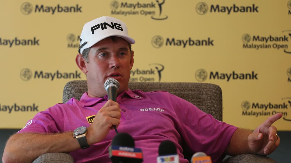 Lee Westwood talks to the press before the Maybank Malaysian Open 