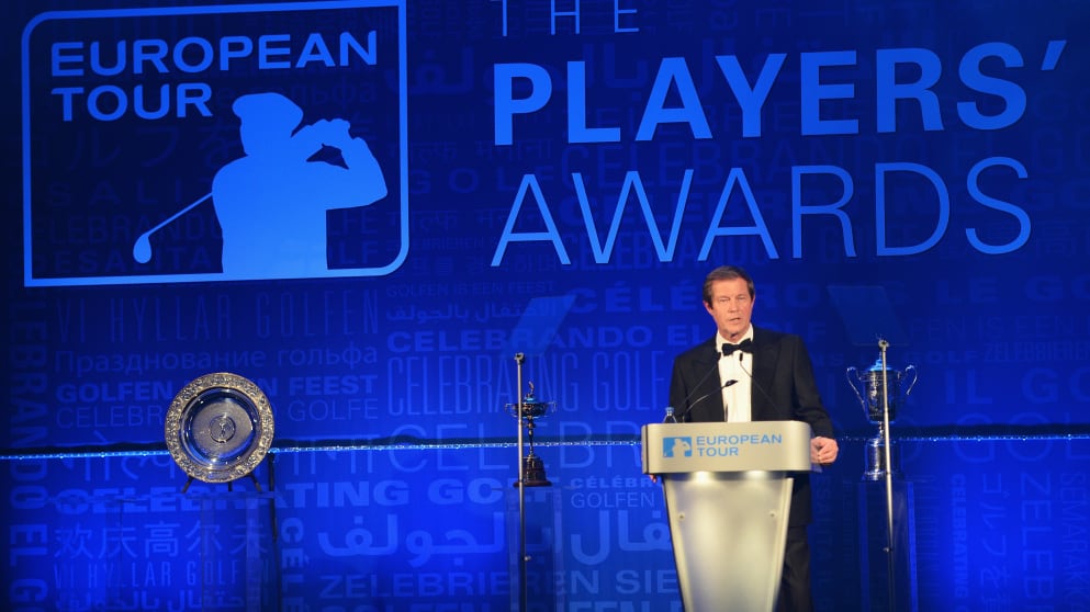 George O'Grady, Chief Executive of The European Tour, welcomes guests at the Players' Awards