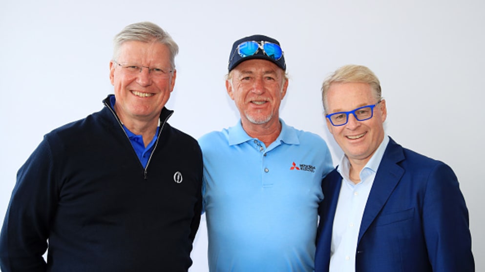 Miguel Ángel Jiménez with Keith Pelley and Martin Slumbers