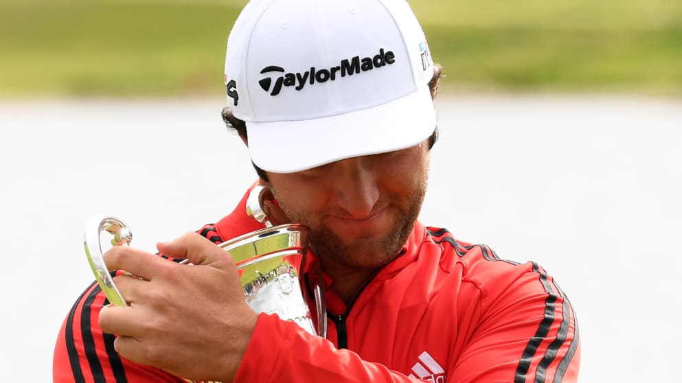 Jon Rahm - craddles the trophy after winning the Open de Espana