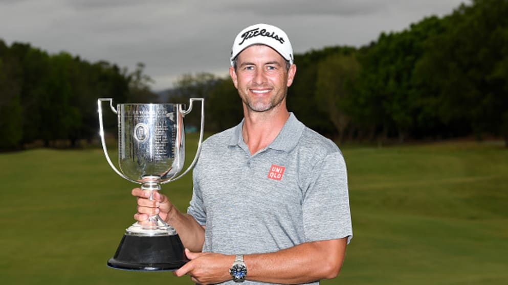 Adam Scott lifts the Australian PGA trophy