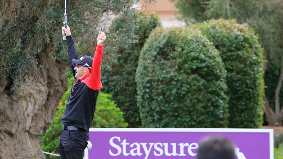 Paul Streeter celebrates earning his 2018 Staysure Tour card