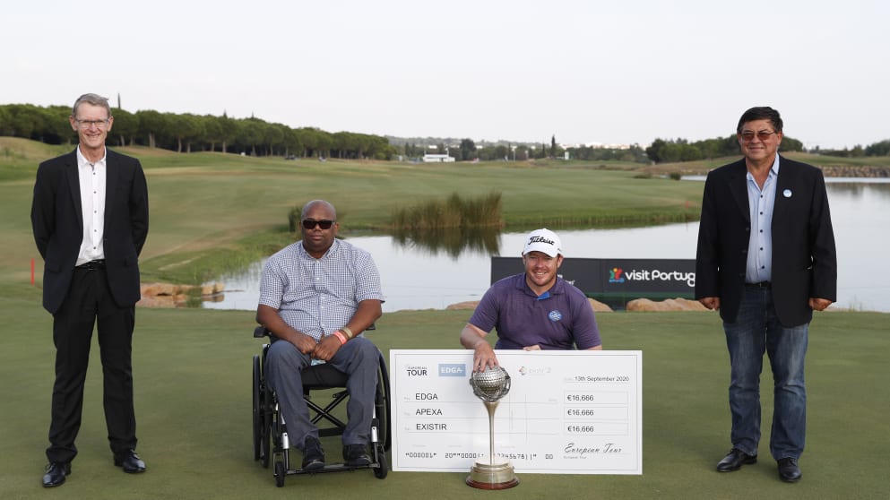 Portugal Masters winner George Coetzee with representatives from the three Golf for Good charities