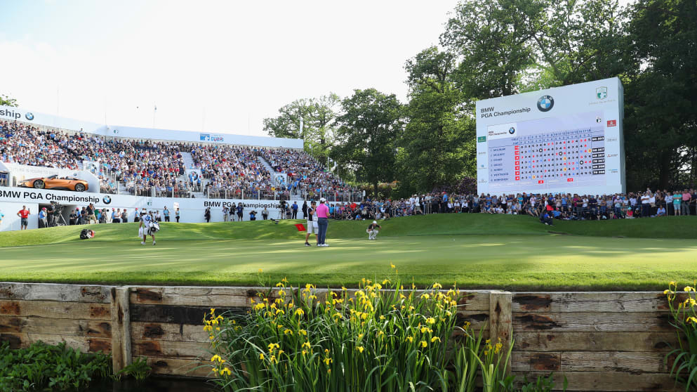 Green on 18 from the water