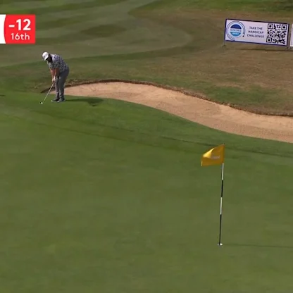 image: Johnston holes out from the fringe at 12