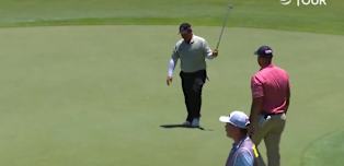 Kiradech Aphibarnrat holes long-range birdie putt at the third