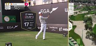 David Puig drives the green at the par four 17th