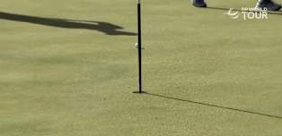 WATCH: Michael Vaughan holes huge putt at 14!