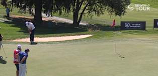 Rasmus Højgaard saves par with a chip in at the eighth