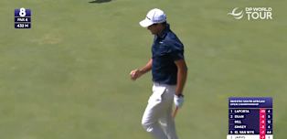 Casey Jarvis chips in for a birdie