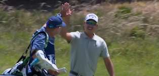 WATCH: Min Woo Lee holes approach shot at tenth for eagle 
