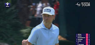 Kristoffer Reitan trickles in eagle putt at the ninth