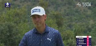 Kristoffer Reitan holes lengthy birdie putt at the eighth