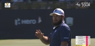 Tyrrell Hatton finishes with a birdie from off the green