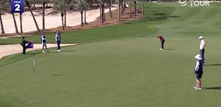 Angel Hidalgo sinks 68-foot birdie putt at the second