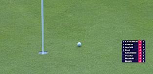 Dan Bradbury hits an unusual chip at the fifth