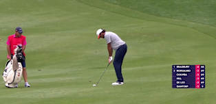 Defending champion Eugenio Chacarra goes close with approach into seventh