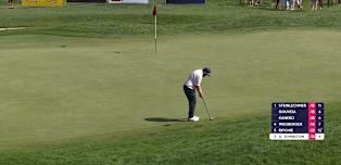Andrew Johnston holes lengthy eagle putt at the ninth