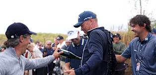 Jeff Winther gets sprayed with champagne after victory